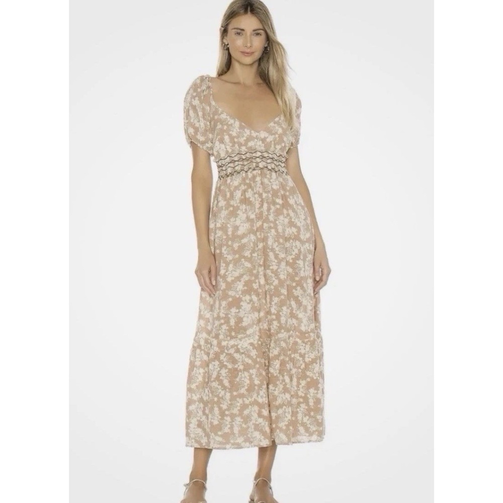 Free People Ellie Midi Dress Boho‎ Flowy Gauzy Cotton Festival Neutral Sz Small